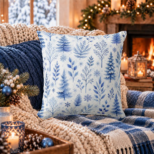 Cojín Decorativo Botánico invernal azul rústico del bosque