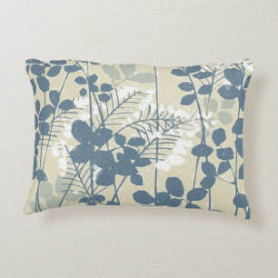 Cojín Decorativo Botánico Japonés Azul Vintage: Helecho de Hoja Cre