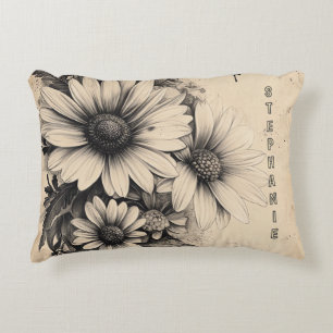Cojín Decorativo Botánico Mariposa Margarita Sepia Vintage