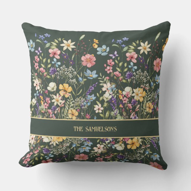 Cojín Decorativo Botánico personalizado en verde salvia (Anverso)
