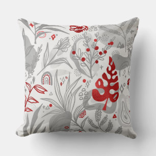 Cojín Decorativo Botánico Rojo y Gris