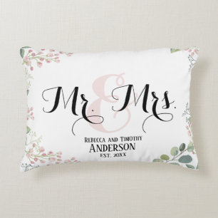 Cojín Decorativo Botánico Sr Sra Regalo de Boda Personalizado Recié