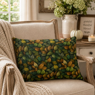 Cojín Decorativo Botánico Verde Dorado Tonos Terrosos Hojas de Otoñ