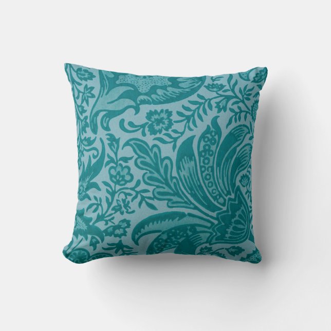 Cojín Decorativo Botánico Verde Turquesa Moderno (Anverso)