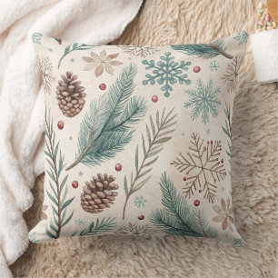 Cojín Decorativo Botánicos de invierno y copos de nieve - Navidad r