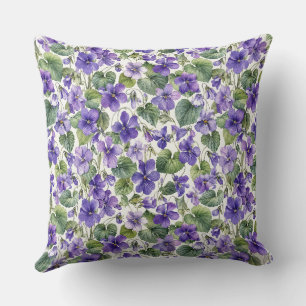Cojín Decorativo Botánicos delicados de violeta pintados a mano