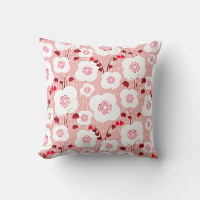 Cojín Decorativo Botánicos neutrales - Poppies rosados (Anverso)