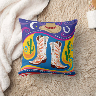 Cojín Decorativo Botas de Vaquero y Estrellas del Desierto