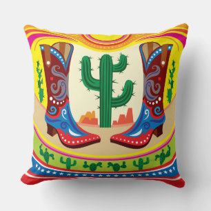 Cojín Decorativo Botas de Vaquero y Sol del Desierto