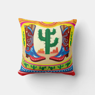 Cojín Decorativo Botas de Vaquero y Sol del Desierto