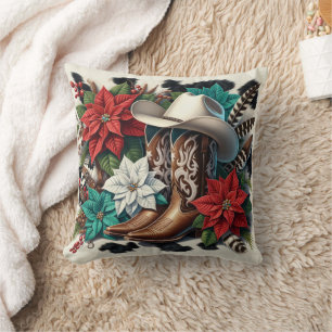 Cojín Decorativo Botas Vaqueras Occidentales Flores Cuero de Vaca N