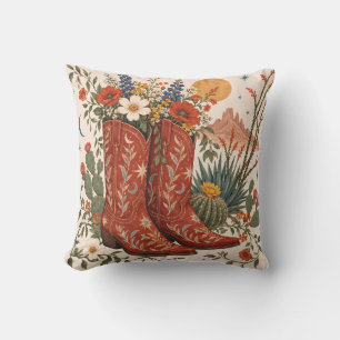 Cojín Decorativo Botas vaqueras occidentales flores silvestres