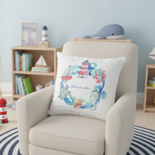 Cojín Decorativo Bote y faro de animales acuáticos (Subido por el creador)