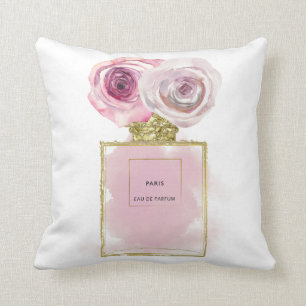 Cojín Decorativo Botella de perfume de moda floral rosas rosadas gl