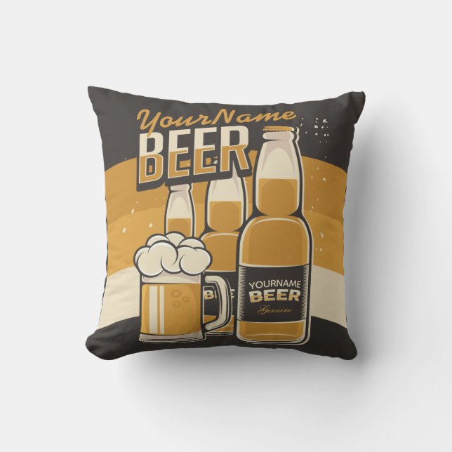 Cojín Decorativo Botella personalizada de cerveza Sudsy Mug Breve B (Anverso)