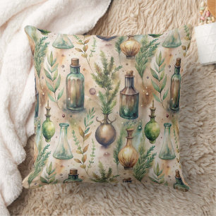 Cojín Decorativo Botellas Botánicas de Cottagecore Farmacéutico