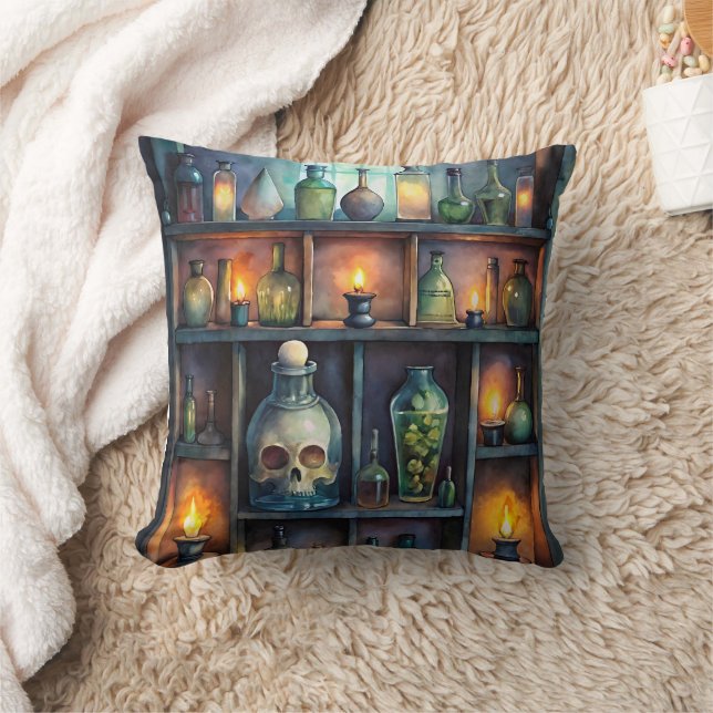Cojín Decorativo Botellas de poción gótica - Apoteario oscuro (Manta)