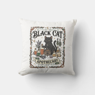 Cojín Decorativo Botica de Gato Negro Bruja Mística Apothecary 