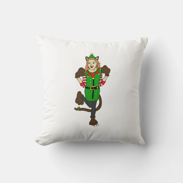 Cojín Decorativo botón de catgirl de un Navidad (Anverso)