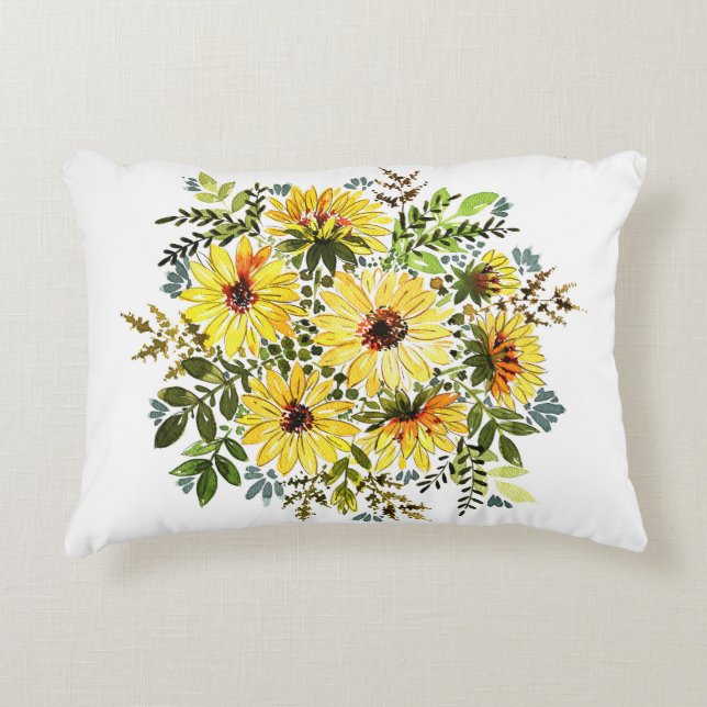 Cojín Decorativo Bouquet amarillo acuarela: Amor margarita (Anverso)