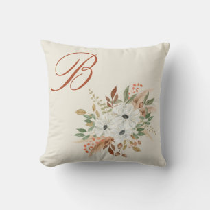 Cojín Decorativo Bouquet de invierno de color acuático monograma ot