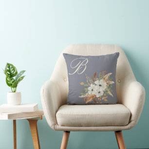 Cojín Decorativo Bouquet de invierno de color acuático monograma ot