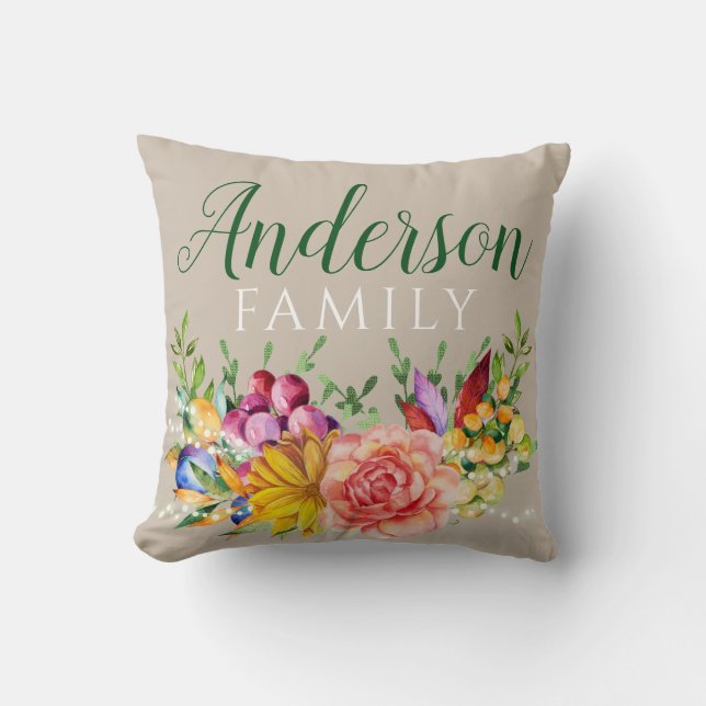 Cojín Decorativo Bouquet floral con nombre familiar (Anverso)