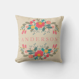 Cojín Decorativo Bouquet floral rosa con nombre