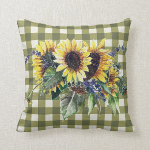 Cojín Decorativo Bouquet girasol en Green Gingham