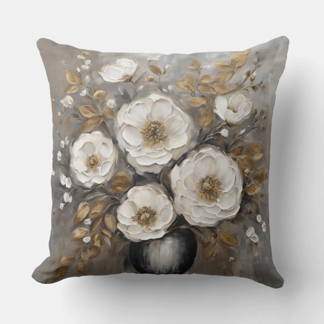 Cojín Decorativo Bouquet Gray Gold Black Floral (Anverso)