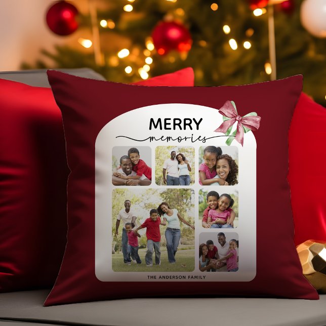 Cojín Decorativo Bow Navidades del Collage de fotos de los Recuerdo (Subido por el creador)