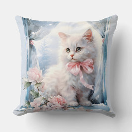 Cojín Decorativo Bow rosa de gatito blanco
