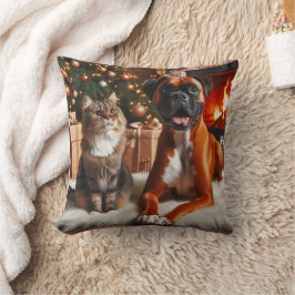 Cojín Decorativo Boxer Dog and Cat Navidades
