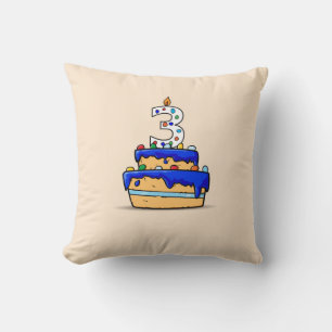 Cojín Decorativo Boy 3 cumpleaños, 3 en dulce pastel azul