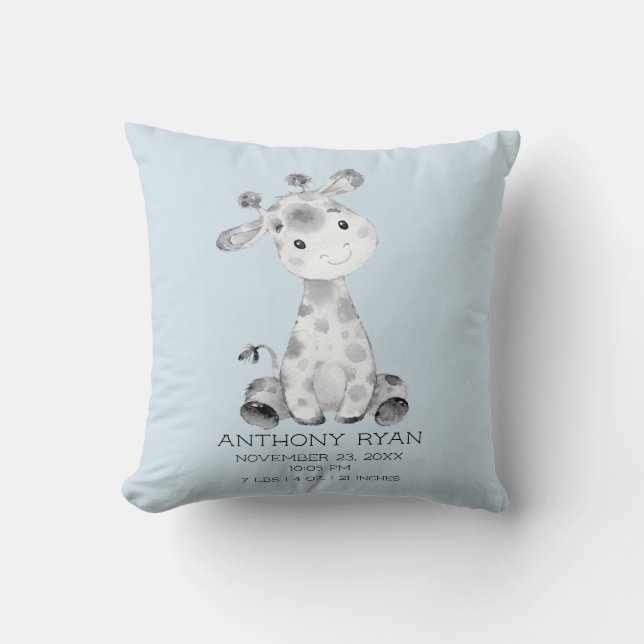 Cojín Decorativo Boy Giraffe Bebé Nacimiento Estadísticas Pillow (Anverso)