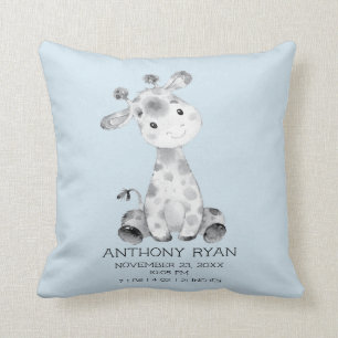 Cojín Decorativo Boy Giraffe Bebé Nacimiento Estadísticas Pillow