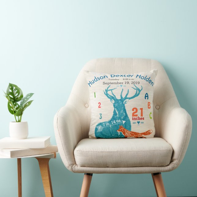 Cojín Decorativo Boy Nursery Baby Birth Stat Fox Deer Arrow (Silla)