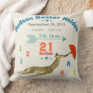 Cojín Decorativo Boy Nursery Baby Nacimientos Estadísticas Giraffe