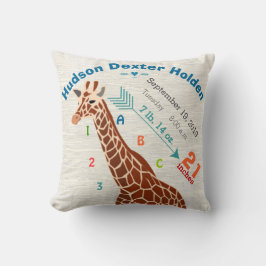 Cojín Decorativo Boy Nursery Baby Nacimientos Estadísticas Giraffe 