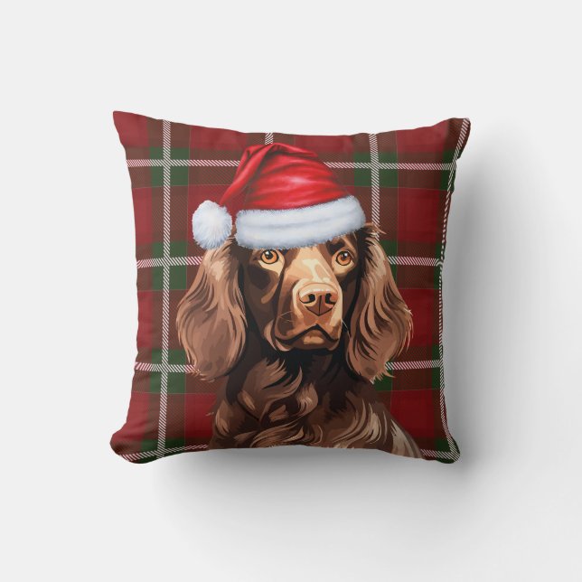 Cojín Decorativo Boykin Spaniel Navidades de Red Plaid (Anverso)