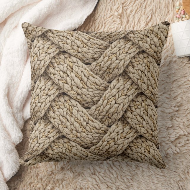 Cojín Decorativo Braided Thread Knit Texture – Warm Beige (Manta)