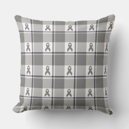 Cojín Decorativo Brain Cancer Awareness Plaid Gray Ribbon