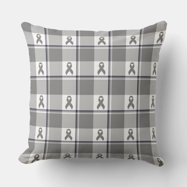 Cojín Decorativo Brain Cancer Awareness Plaid Gray Ribbon (Anverso)
