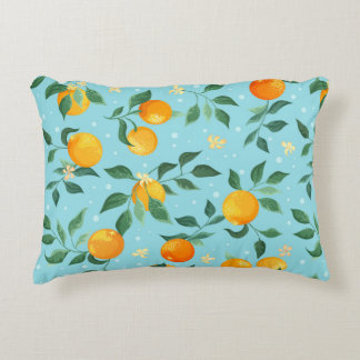 Cojín Decorativo Branches of oranges with flowers on a blue backgro