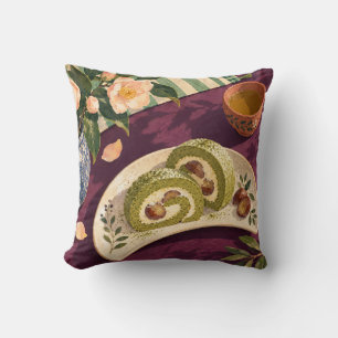 Cojín Decorativo Brazo de gitano de matcha y castaña Té de ciruela 