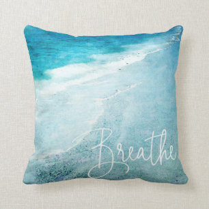 Cojín Decorativo Breaee Yoga Cita Retro Beach Océano Azul Verde az