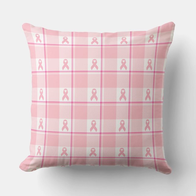 Cojín Decorativo Breast Cancer Awareness Plaid Pink Ribbon (Anverso)