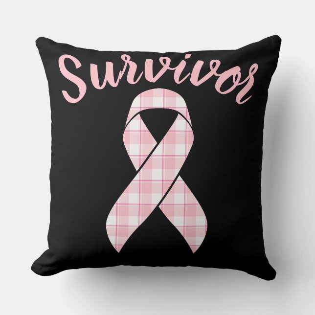 Cojín Decorativo Breast Cancer Awareness Plaid Pink Ribbon (Anverso)