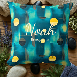 Cojín Decorativo Breezy Bliss – Geometría personalizada en azul tur