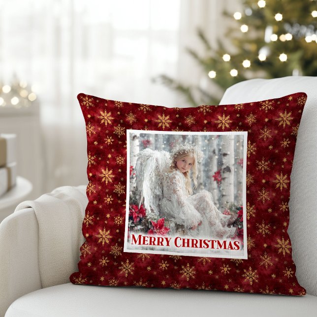 Cojín Decorativo Bright Angelic Red Gold Christmas Pillow Gift (Bright Angelic Red Gold Christmas Pillow Gift)